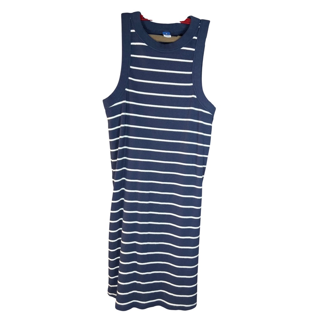 Old Navy Womens Ribbed Sleeveless Shift Dress Navy Blue White Striped Size M